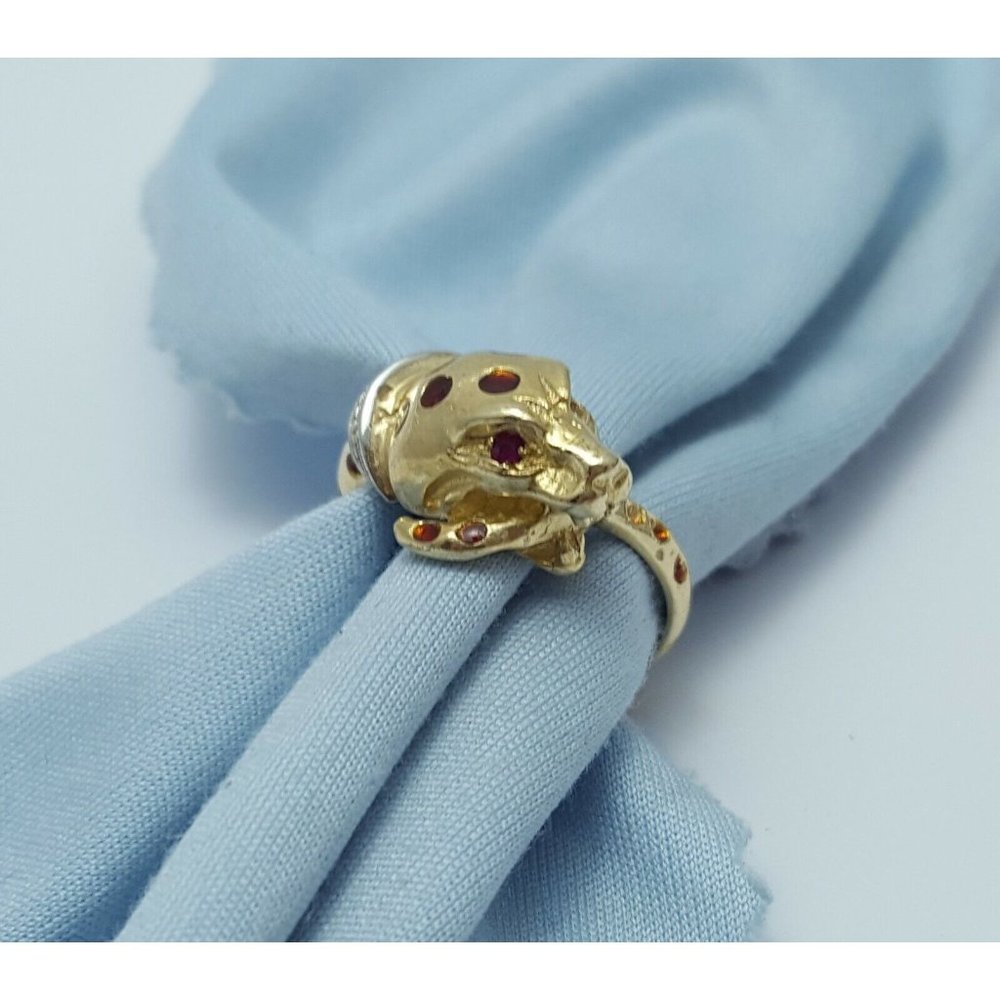 Unique 18K Solid Two Tone Multi Color Gold Colored Enamel & Ruby Snake Ring